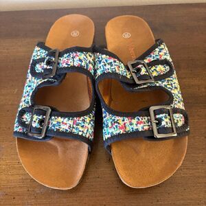 Bernie Mev US 7 EU 38 Multicolor Double Strap Buckle Sunset Pixel Sandal NWOB